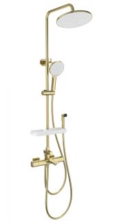 Душевая стойка Wonzon & Woghand Solid WW-C3011-A1-BG с гигиеническим душем и термостатом брашированное золото